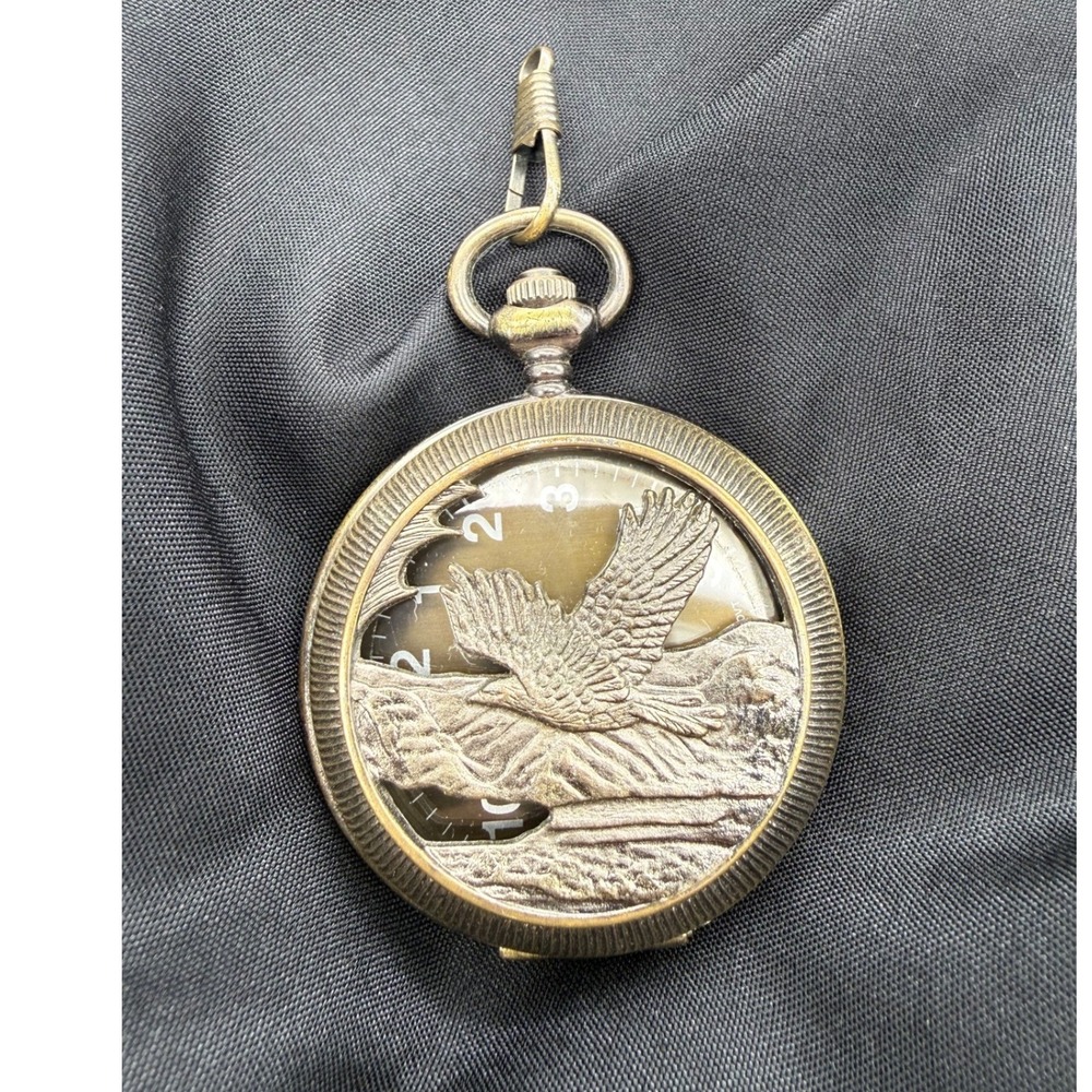 Vintage Eagle Embossed Pocket Watch Antiqued Bronze Hunter Case Japan Movt Gift
